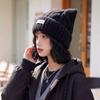 Autumn and winter new student versatile thickened warm wool hat female cute ears female plush edge pullover knitted hat