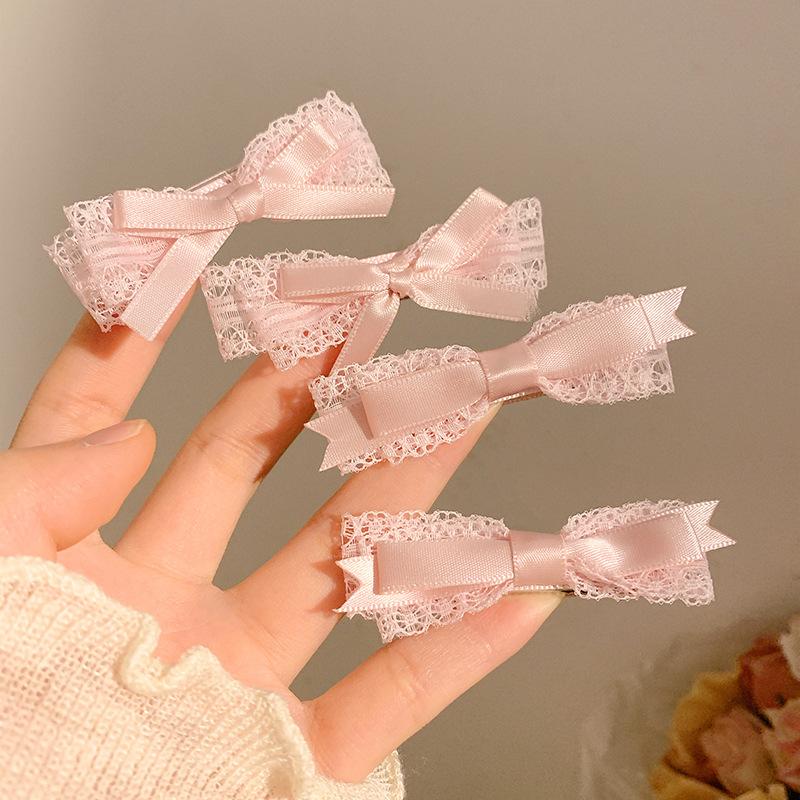 1 Paar Rosa Schleife Haarspangen Spitze Süßer Kopfschmuck Zirkon Schleife Haarnadel Mädchen Loli Cosplay Haaraccessoires