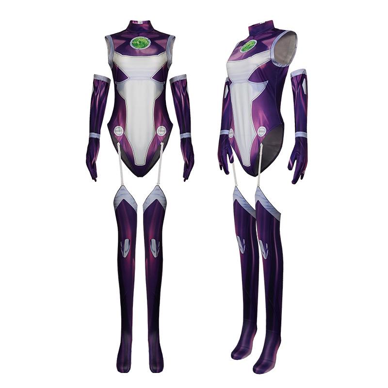 Anime Starfire Cos Titans Superhero Jumpsuit Zentai Bodysuit Halloween Anime Cosplay Costume Sexy Women Carnival Party