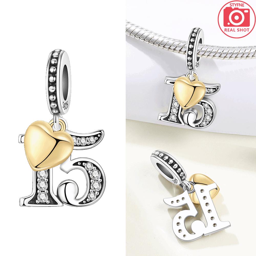 Charms Copper Original Digital Pendant Yellow Heart White Zircon Gemstone Beads Fit Bracelet Women Jewelry Diy Fine Gift