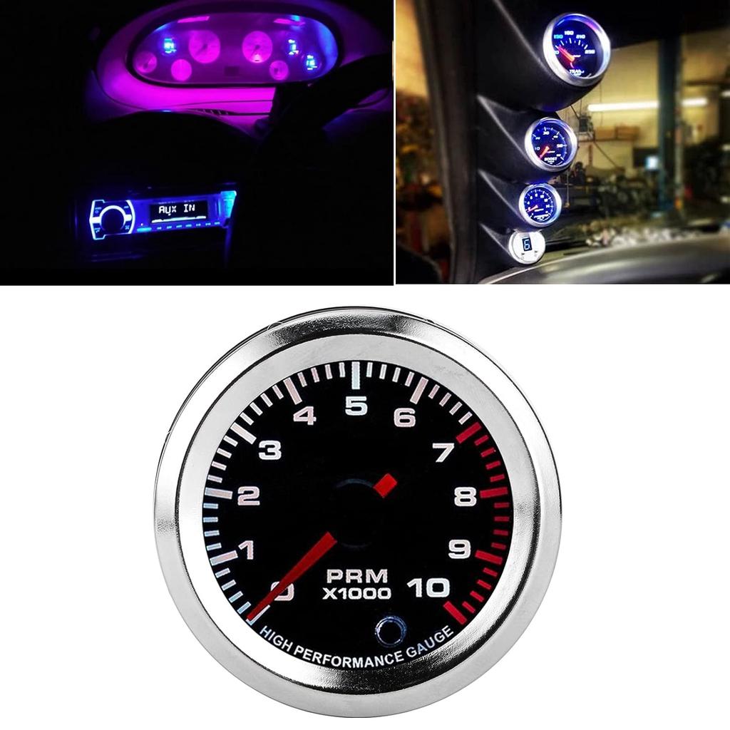Tacho Gauge, Achometer Gauge, for Car 7 Colors Tachometer 0 To10000Rpm Gauge 52Mmn Universal Tachometer Revolution Meter with Stepping Motor Improved