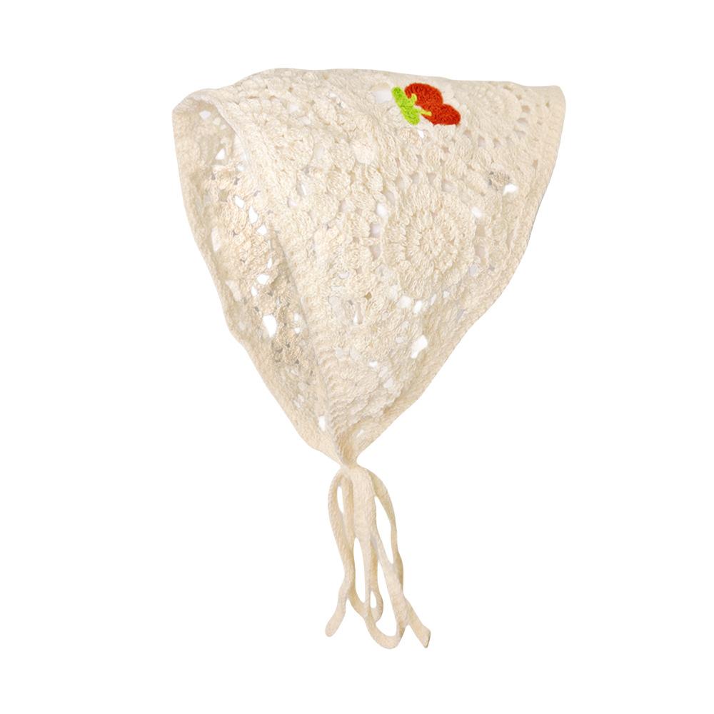 Fashion Knitted Headscarf Hat French Pastoral Style Triangle Headband Handmade Crochet Headband Towel Little Flower Headscarf
