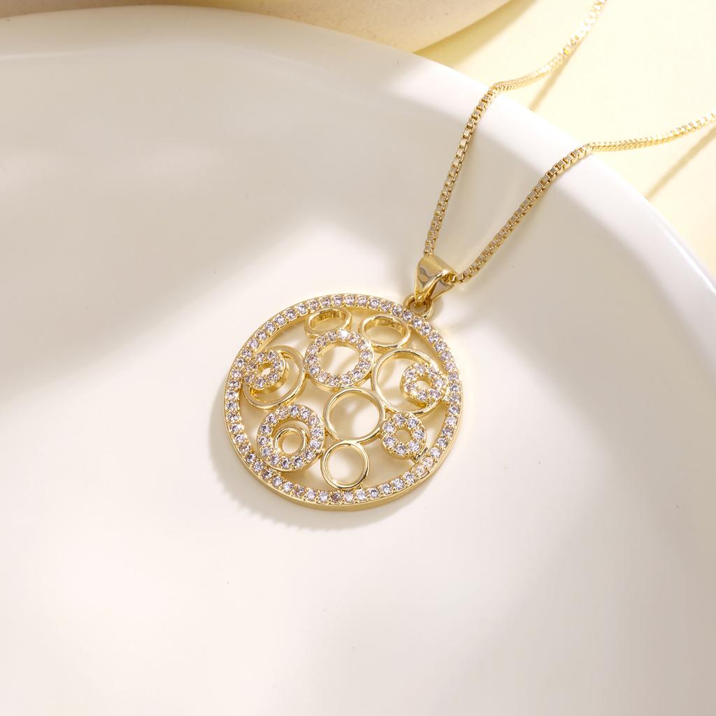 Nidin Trendy Sun Moon Star Pendant Necklace For Women Copper Cubic Zirconia Hollow Round Charm Chain Celestial Boho Jewelry Gift