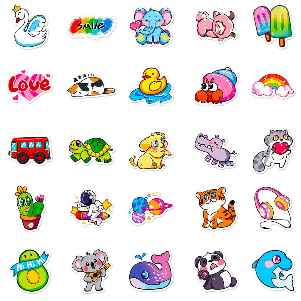 Self-Created 50 Stickers, Small Fresh Workshop, Cute Feng Shui Cup, Notebook, Suitcase Sticker, Waterproof Sticker