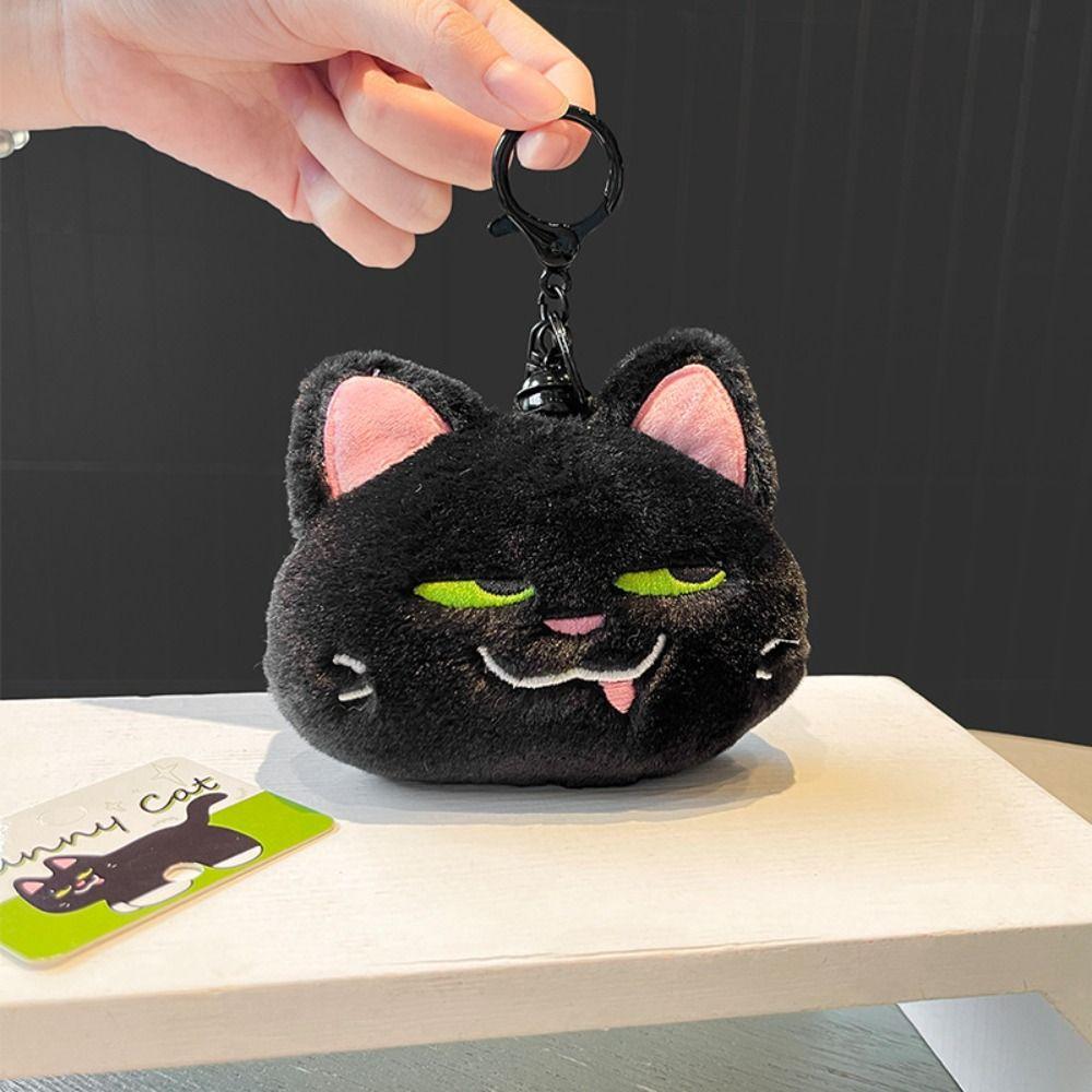 Soft Naughty Cat Pendant Black Cat Car Key Ring Portable Stuffed Doll Keychain  Birthday