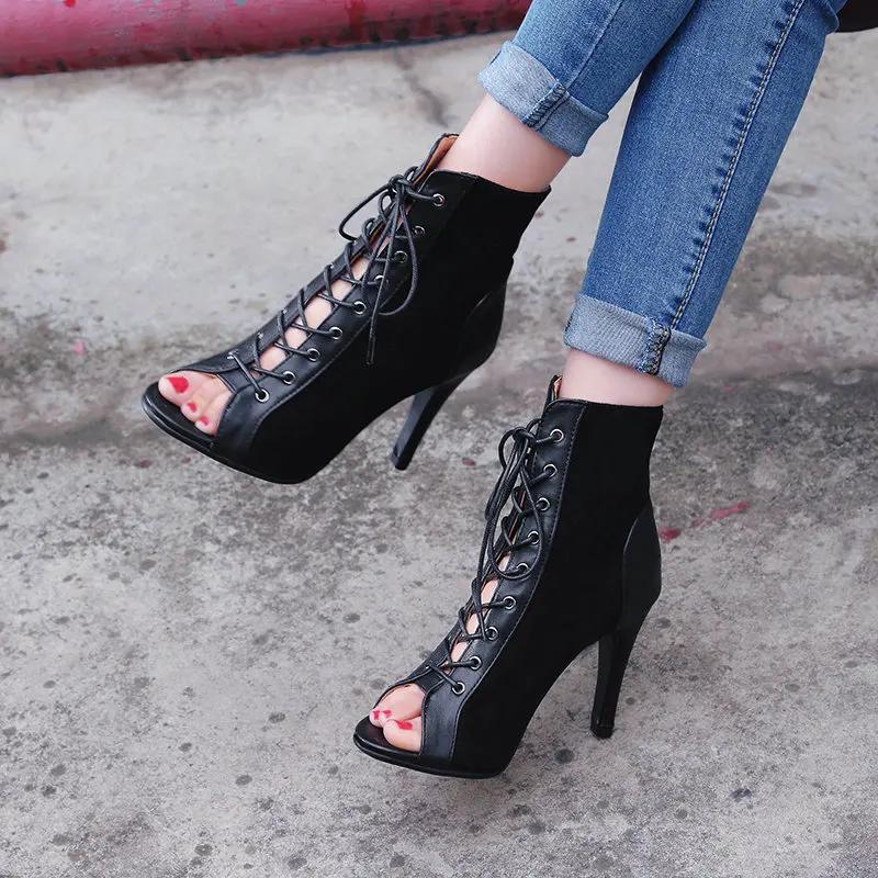Fashion 2024 Women's Sandals Open Toe Summer Lace-up Sandals Fashion High Heeled Sandals Fishmouth Sandal 9.5 Cm