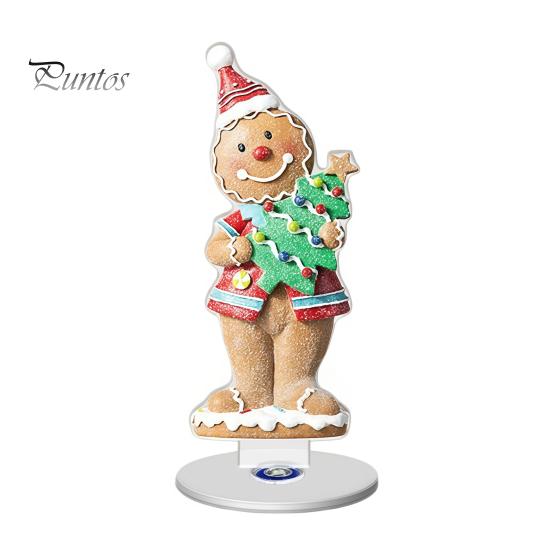 Durable Acrylic Holiday Gift Xmas Ornament, 2D Flat Tree Gingerbread Man Ornament with Christmas Desk Accessories Rotatable Base, Table Centerpiece