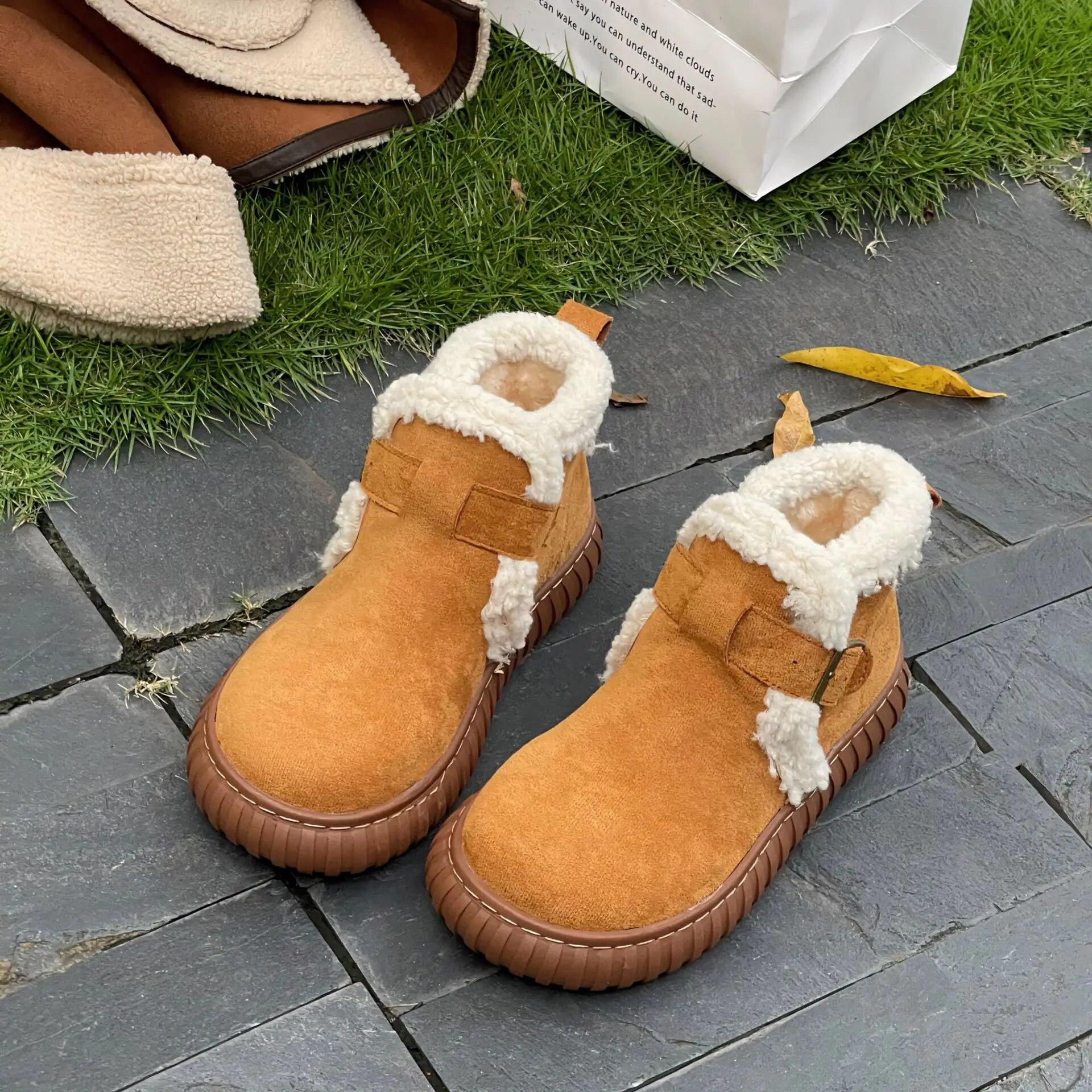 

Жіночі короткі черевики Meotina з круглим носком і платформою на плоскій підошві з пряжкою і хутром, лаконічні жіночі модні туфлі, зимові коричневі, бежеві 40 39 коричневий