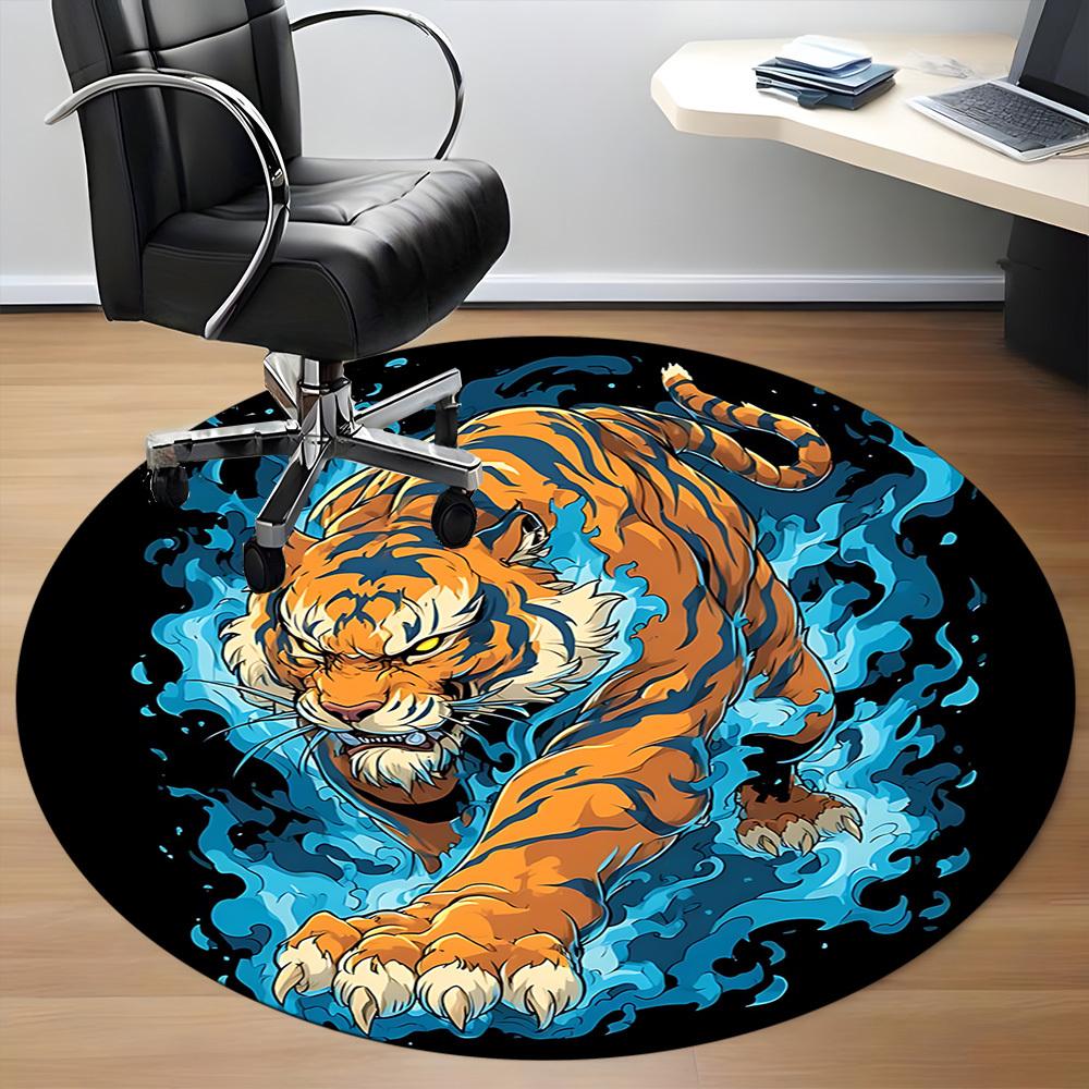 1PC Tiger Flames Office Round Area Rug,  Mat Suitable ForOffice, Under Office Chairs Bedroom Living Room Home Decor, Room Deco