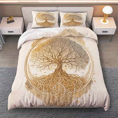 3Pcs Tree of Life Duvet Cover Set, Natural Art Theme Bedding with Pillowcases, Artistic Design for Bedroom Living Room Study