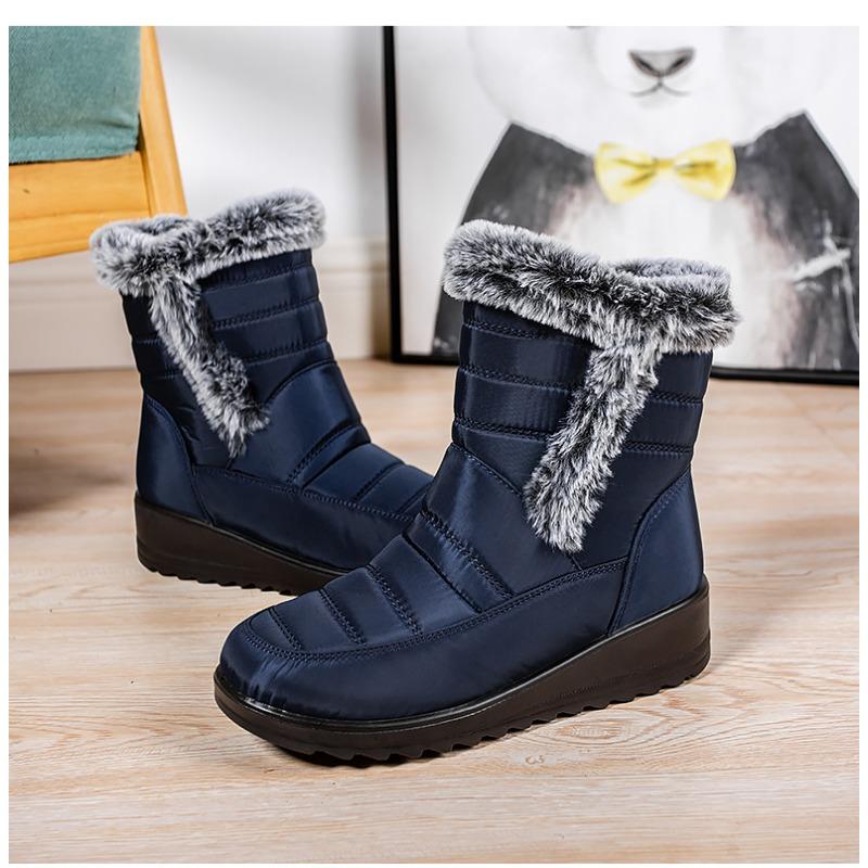2025 New Style Faux Rabbit Fur Collar High-Top Insulated Women's Snow Boots with Side Chain, Waterproof Women's Boots, Casual Women's Shoes
