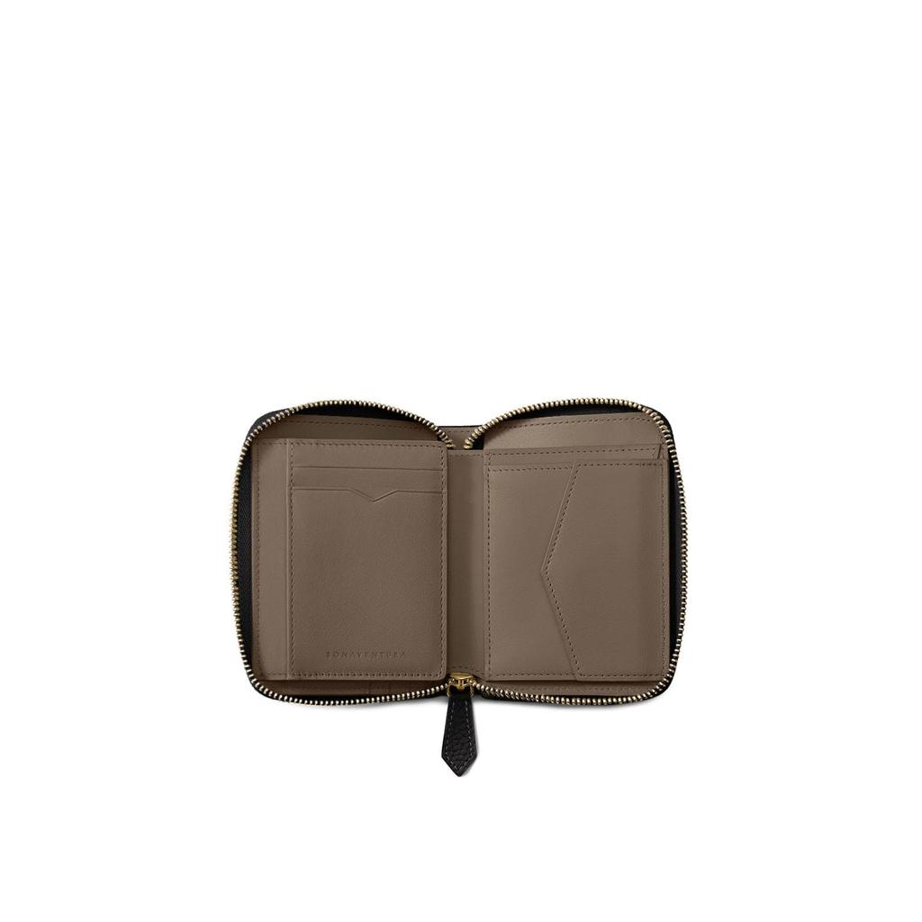 BONAVENTURA Medium Functional Zip Wallet In Shrink Leather by Revise X Made with the Finest European A Perfect [Black Etoupe]. Leather. Gift.