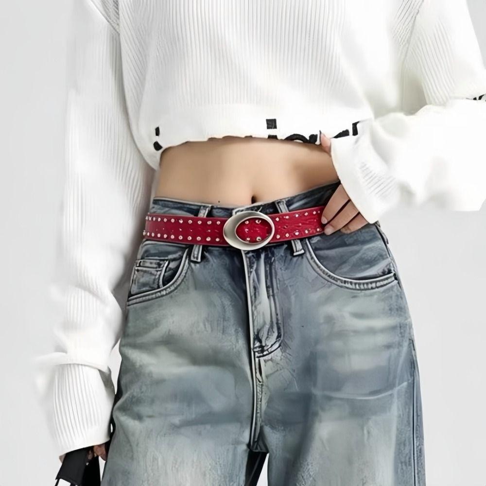 PU Leather Women Niche Belts Rivets Waist Belt Trendy American Retro Belt For Jeans,Skirt