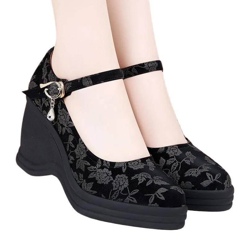 Fashion 2025 Brand Women's Shoes Buckle Strap Women's High Heels Fashion Printing Office and Career New Shallow Heels Womenzapatos Mujer