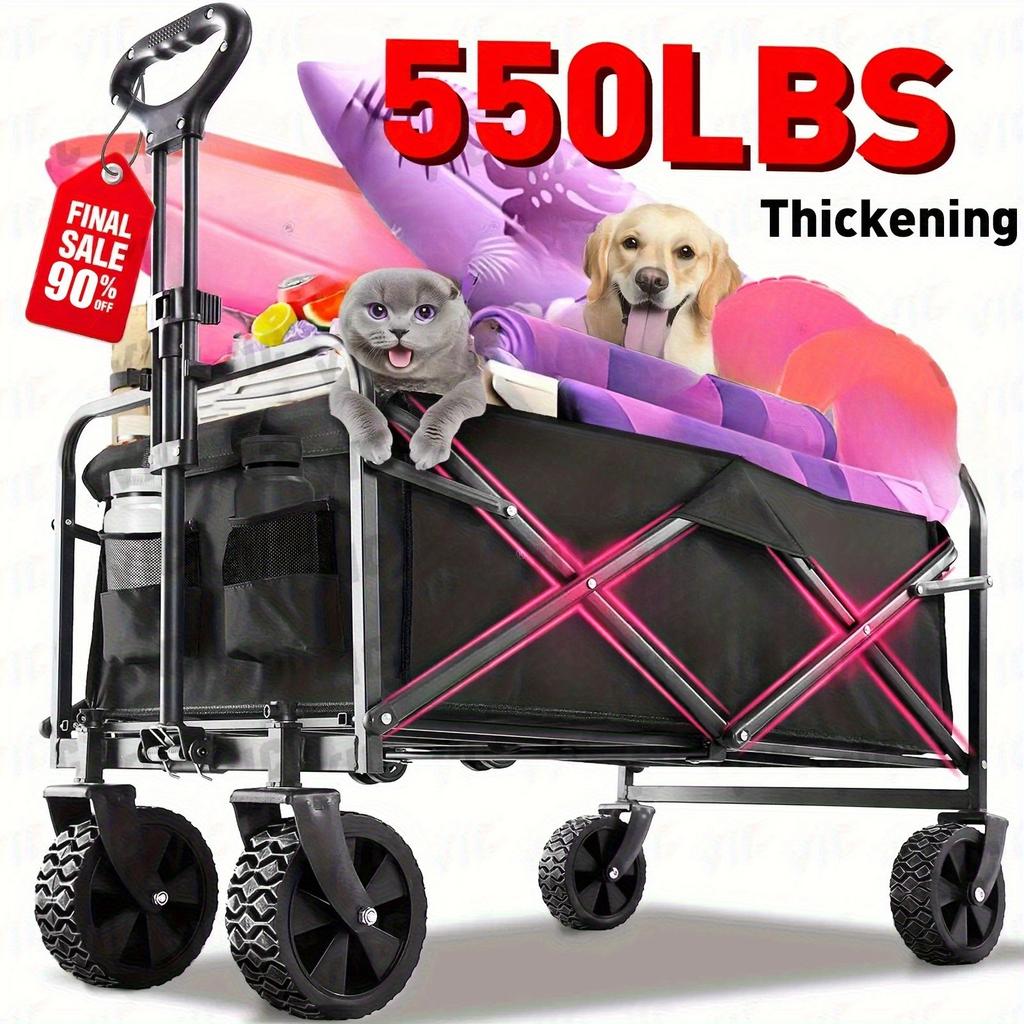 Zusammenklappbarer Faltstrandwagen, Nutzfahrzeug mit großer Kapazität, faltbarer Wagen mit Geländerädern, Lebensmitteleinkaufswagen