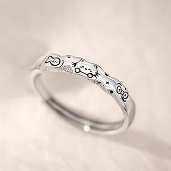 Couple Ring Cartoon Cat Fish Dog Bone Graffiti Design Matte Wavy Edge Textured Surface Finger Ring Non-Oxidizing Jewelry Gift