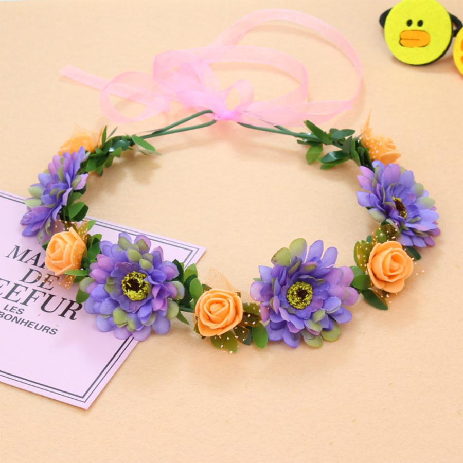 Pink Flowers Crown Festival Headpiece Women Hair Accessories Headdress Girl Baby Crown Floral Garland Wedding Floral Headwear