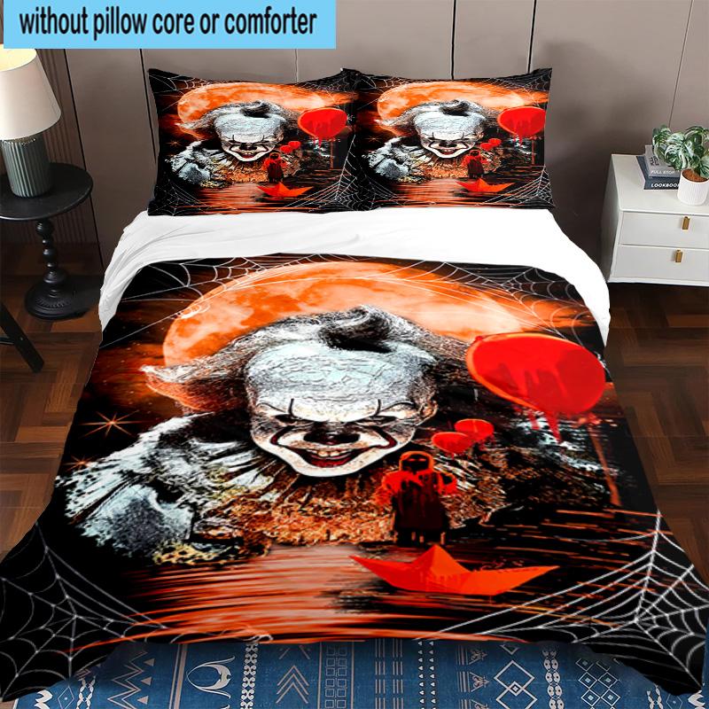 1PC Scary Clown Horror 3pcs Bedding,Including 1pc Duvet Cover And 2pcs Pillowcases Perfect for Christmas,Ideal for Bedroom, Dormitory