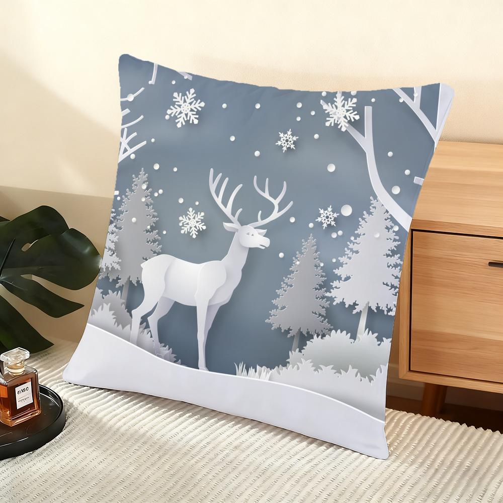 Blue And White Moose Cushion Cover Silky Short Plush Home Sofa Cushion Cover - Invisible Zipper Home Decoration