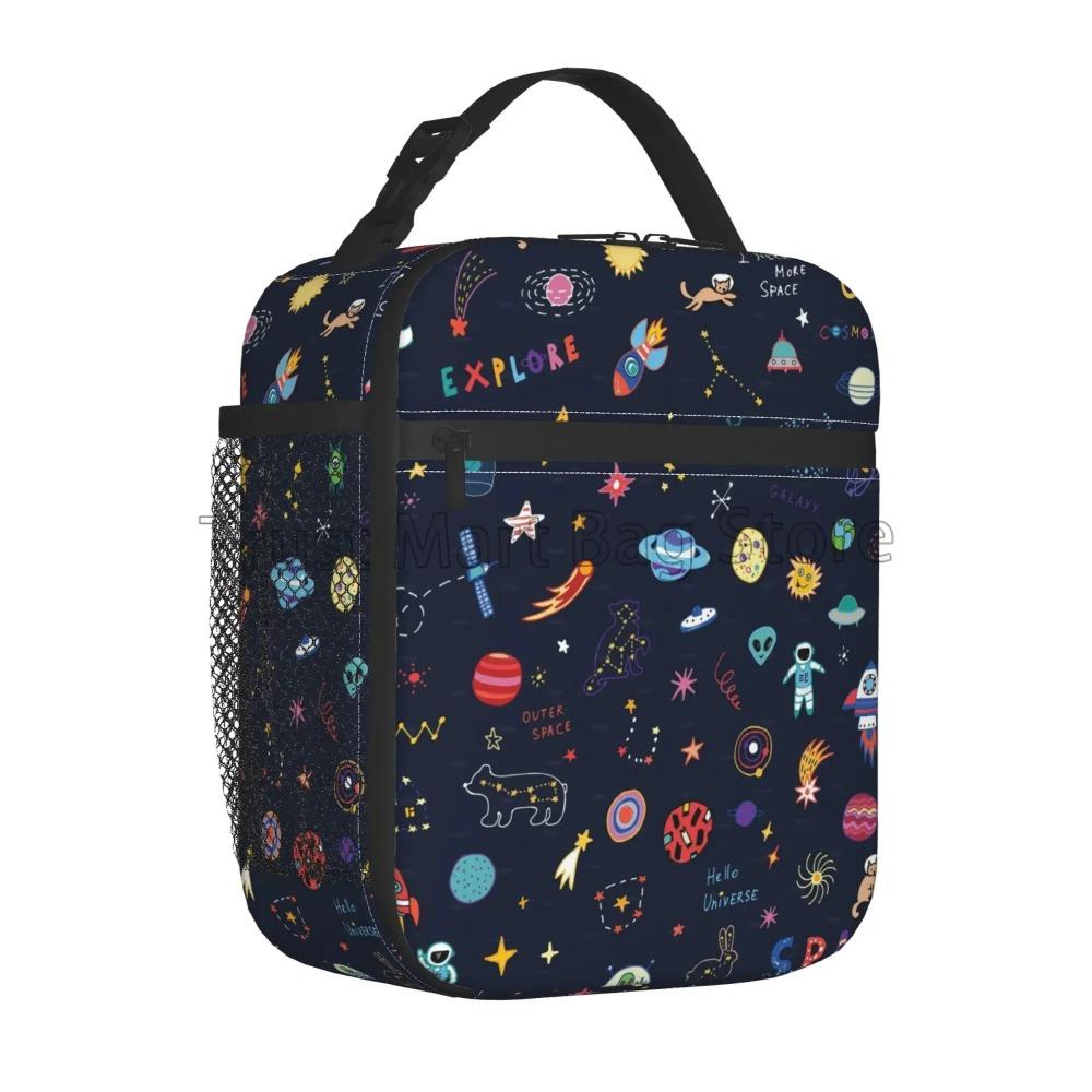 Space Planet Insulated Lunch Bag for Kids Solar System Lunch Box Universe Galaxy Cooler Bento Bag for School Travel Picnic Beach