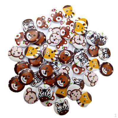50 Pieces Mixed Painted Cartoon Animal Wood Buttons Sewing Crafts For Kids Children 20mm