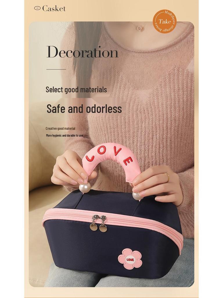 Borsa per Trucco e Articoli da Toeletta Lussuosa con Perle, Grande Capacità, Portatile