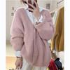 Women Soft Comfortable Casual Breathable Lazy Fashion Simple Solid Top Coat Loose V-neck Long Sleeve Knit Sweater Cardigan