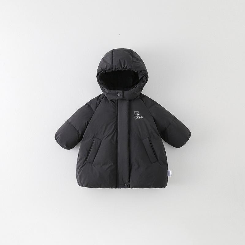 Baby Girl Hooded Winter Jacket - 90 White Duck Down, Warm & Thick, Korean Style, Class A 80 cm