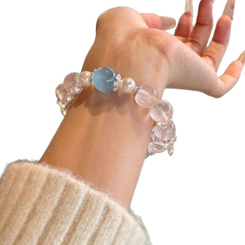 Natürliches rosa Kristall-Geisterarmband mit Muschelperlen, ein Glücksbringer für Glück und Wohlstand, ein märchenhaftes Armband als Geschenk