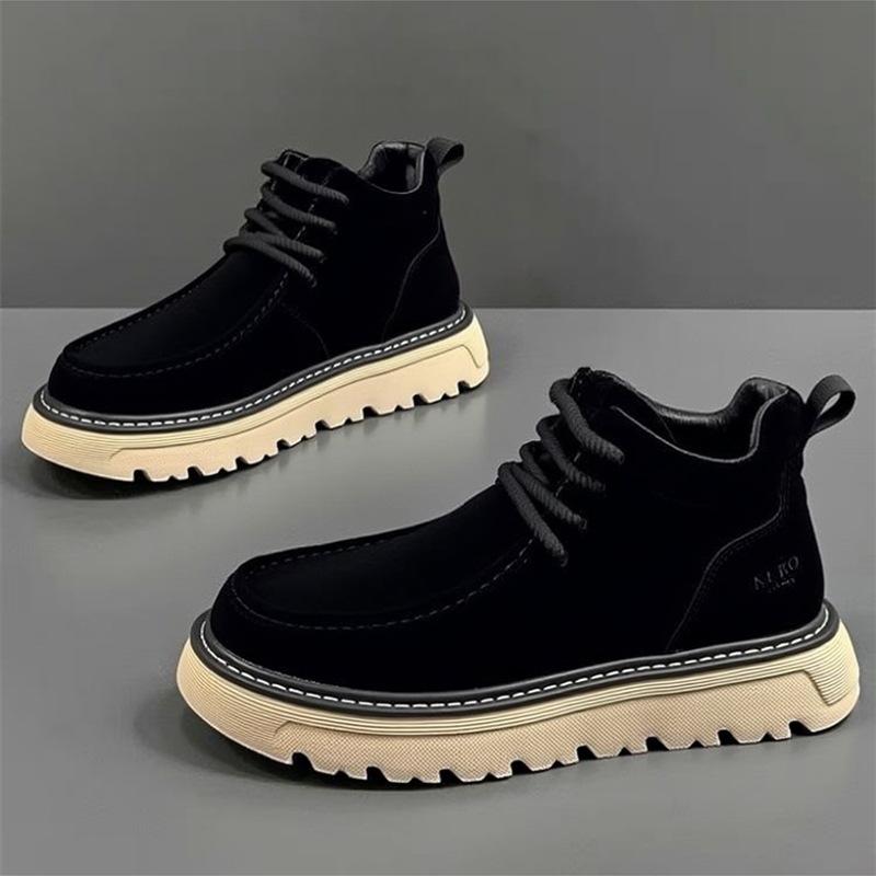 High-top shoes, winter flip leather shoes, high-end sense of leisure sports, thick-soled heightening Martin boots