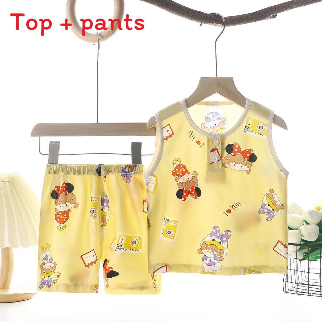 Space Kids Sleeveless Vest Set With Cotton Satin Short Pants For Summer Comfort And Play