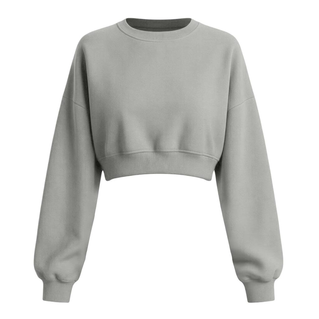 Women's Casual Cropped Sweatshirt Long Sleeve Pullover Crewneck Relaxed Fit Lightweight Top for Everyday Wear