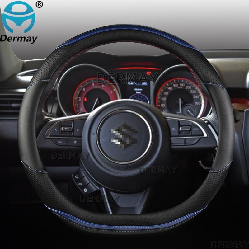 For Suzuki Swift 2017 2018    DERMAY Car Steering Wheel Cover Microfiber Leather + Carbon Fiber Auto