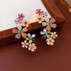 Exquisite Gold-Plated Flower Stud Earrings: Luxurious Retro Ear Jewelry