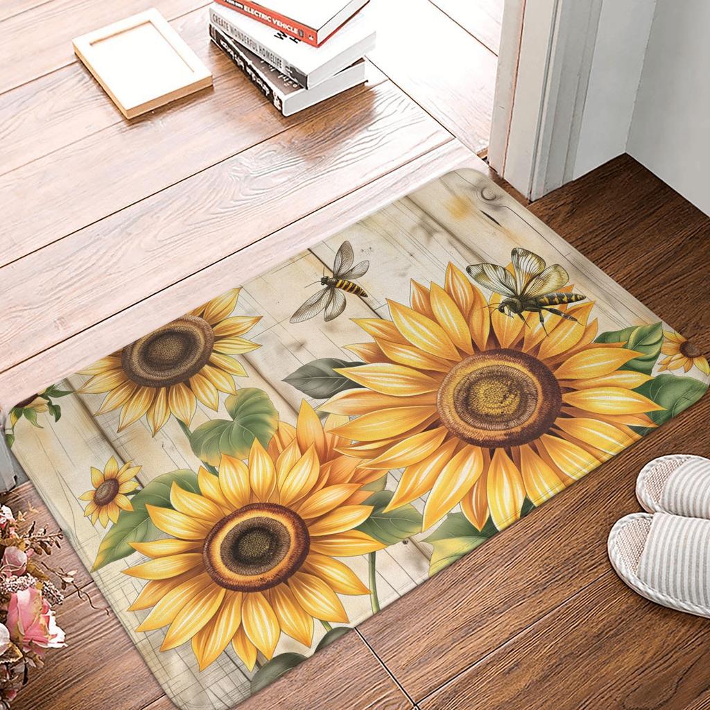 Beautiful Sunflower Flowers Pattern Doormat Anti-Slip Kitchen Bath Mat Garden Garage Door Floor Entrance Carpet Rug