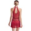 Ladies Sparkly Rhinestone Cha Cha Dance Leotard Tassel Mesh Patchwork Back Hollow Out One Piece Bodysuit