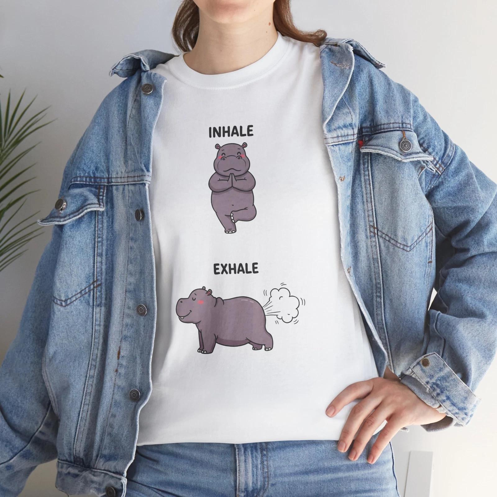 Unique Funny T-Shirt - Stand Out with This Hilarious Inhale Exhale Hippo Yoga L