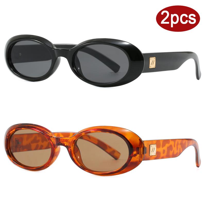 2Pcs Fashion Women Oval Sunglasses Luxury Thick Frame  Shades UV400 Men Punk Multi Color  Sun Glasses Outdoor Cycling Goggles