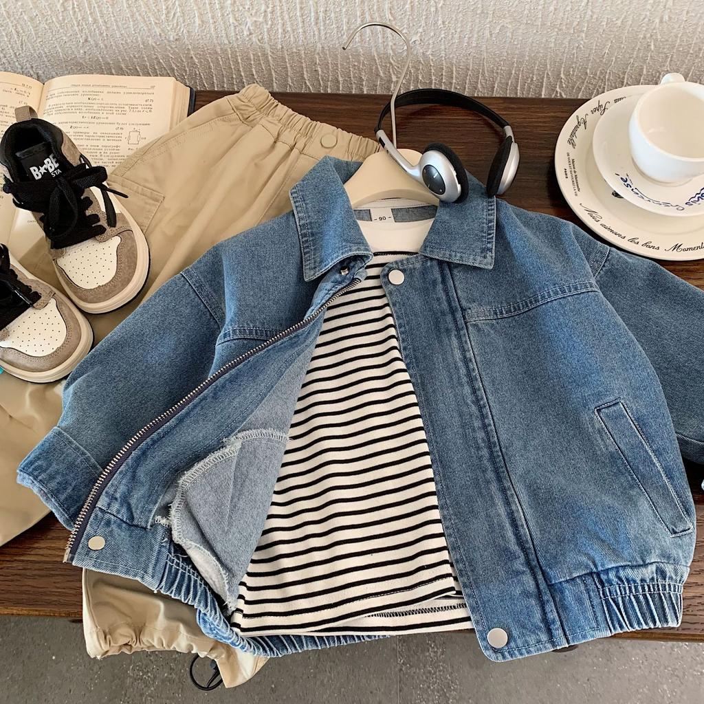 Kinder-Jeansjacke Frühling und Herbst Neue Koreanische Version für Jungen und Mädchen Schicke Jacke Huzhou Zhili Kindermode Trend