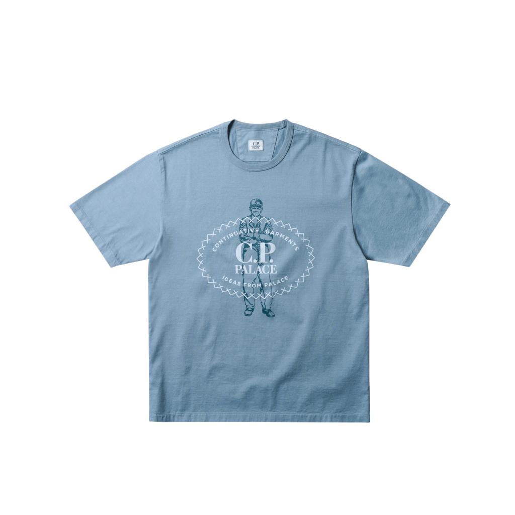 Palace X C.P. Company Mercerized Jersey 30/2 Twisted T-Shirt Blue Unisex Tops TS012A006247G846