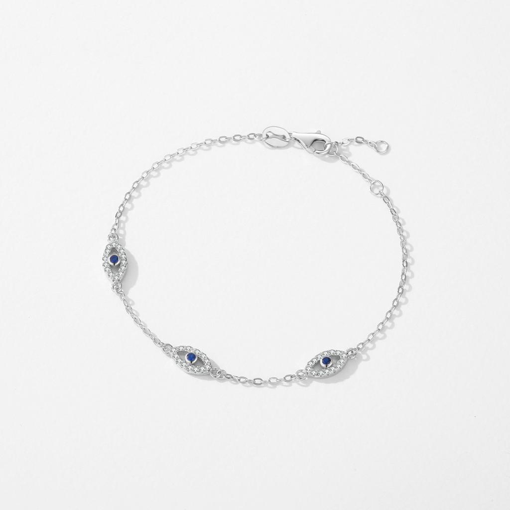 MODIAN Pure 925 Silver Luxury Turquoise Blue Eyes Clear Cubic Zircon Crystal Link Chain Bracelet For Women Fine Jewelry