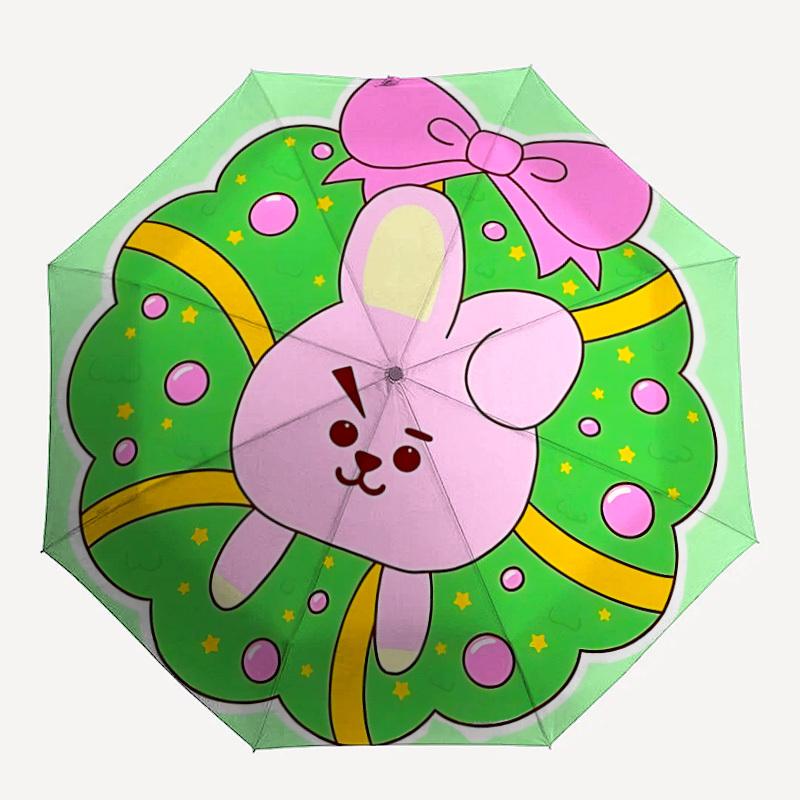 

1pc BT21 Christmas wreath Automatic Open/close Umbrella, Portable Travel Umbrella, Everyday Use - Outdoor Accessory, Artistic Pattern, Compact Design,