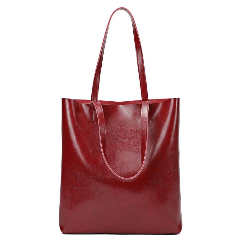 Retro large-capacity oil wax cowhide vertical shoulder tote bag, leather versatile high-end sense portable briefcase women