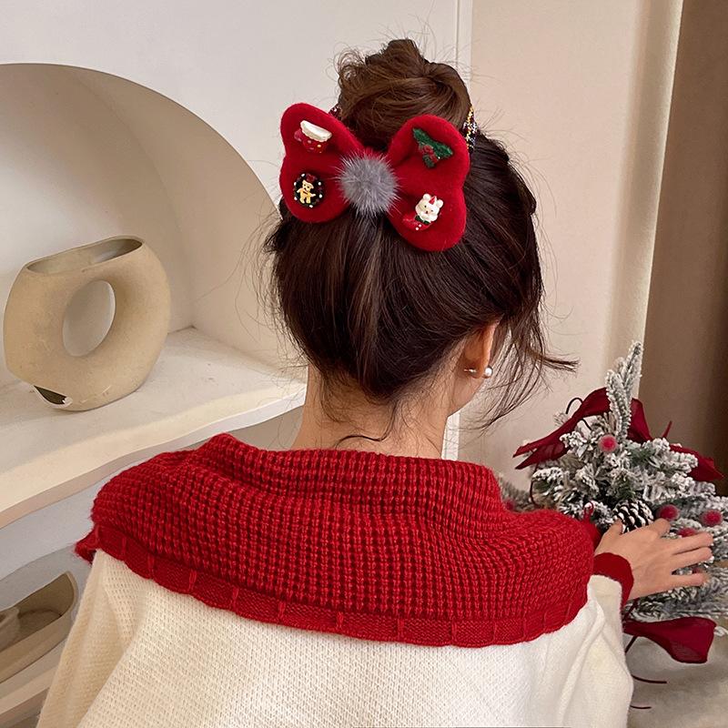 Christmas hairball bow hair band light luxury sweet daily versatile ponytail hair rope design sense niche headrope women