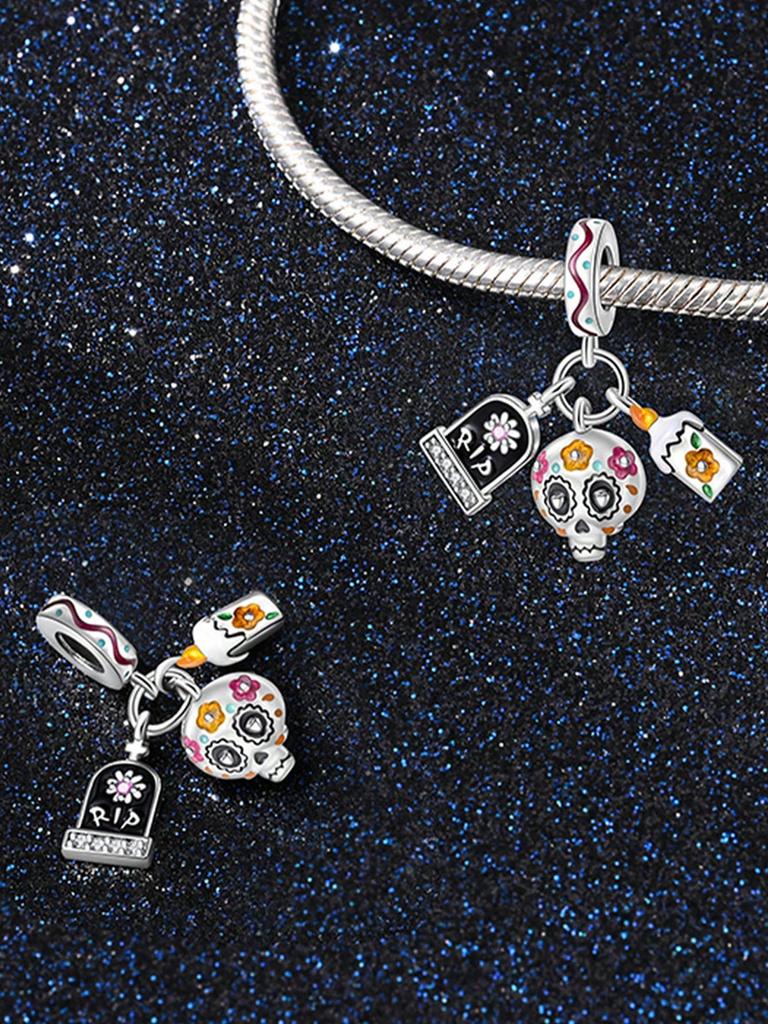Charms Plata Halloween Sun Rose Skull Beads Charm Copper Plated Fit Copperoriginal Bracelet For Jewelry Making Diy Charm