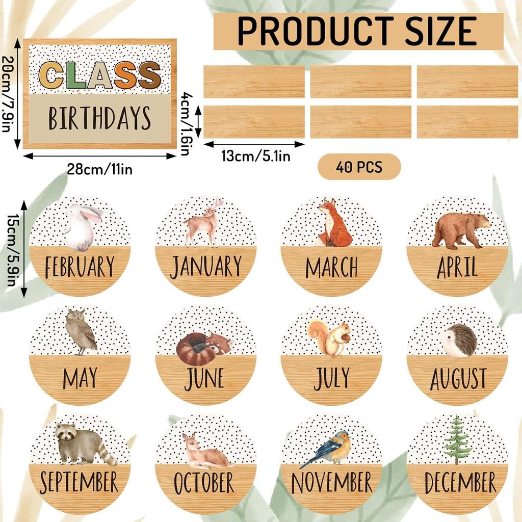 Back to School Birthday Bulletin Board Set Summer Woodland Animals Class Birthday Bulletin Board Stickers Jungle Life Month Header Decals for School