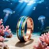 Men Rose Gold Color Stainless Steel Rings, Inlay Blue Opal Abalone Shell Rings For Men Women, Wedding Band Jewelry Gifts