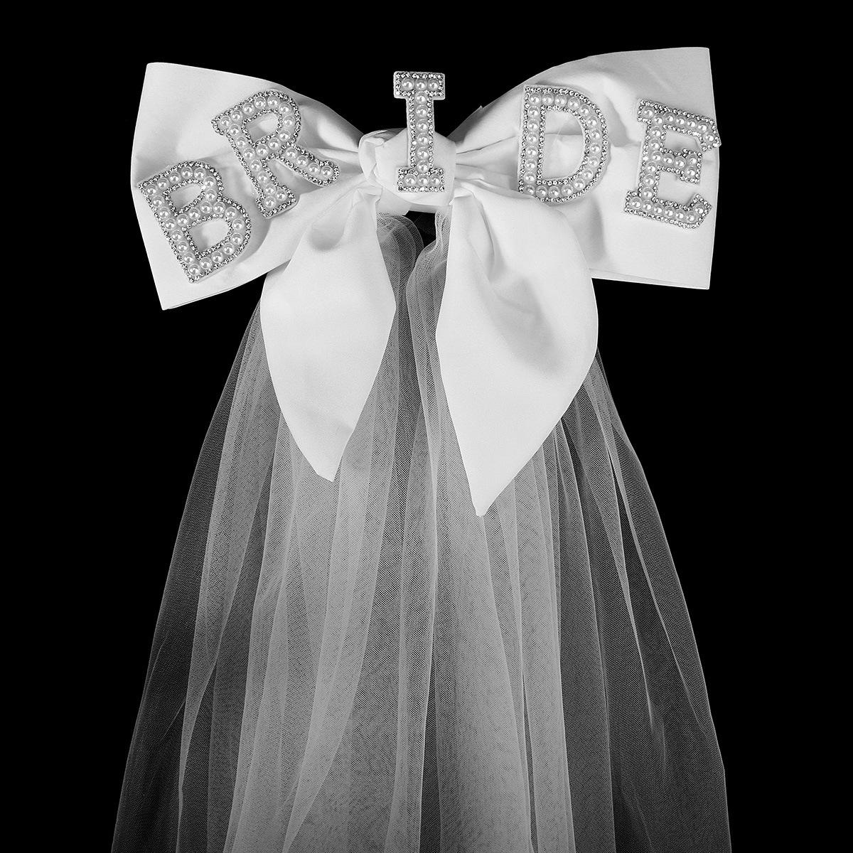 

White Pearl Double Layer Short Bride Veil with Bow - European & American Style Wedding Hair Accessory 80cm-100cm