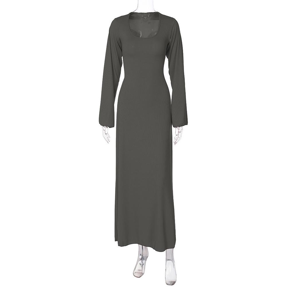 Damenmode Herbst- und Winterkleid, Rückenschnürung, Trompete, lange Ärmel, hohe Taille, langes Kleid mit Gewinde