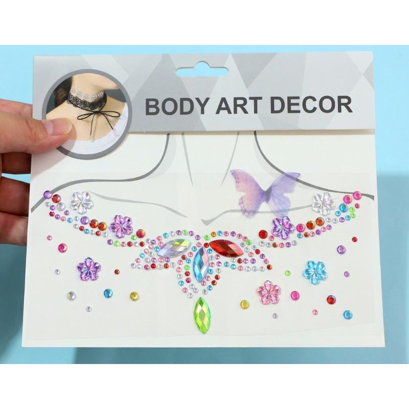 Fashion Clavicle Chain Diamond Stickers Stage Makeup Stickers Temperament Color Butterfly Clavicle Stickers Necklace Stickers